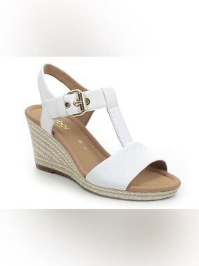 Gabor Karen White Leather Wedge Sandals Womens US 8.5 EUC Comfort